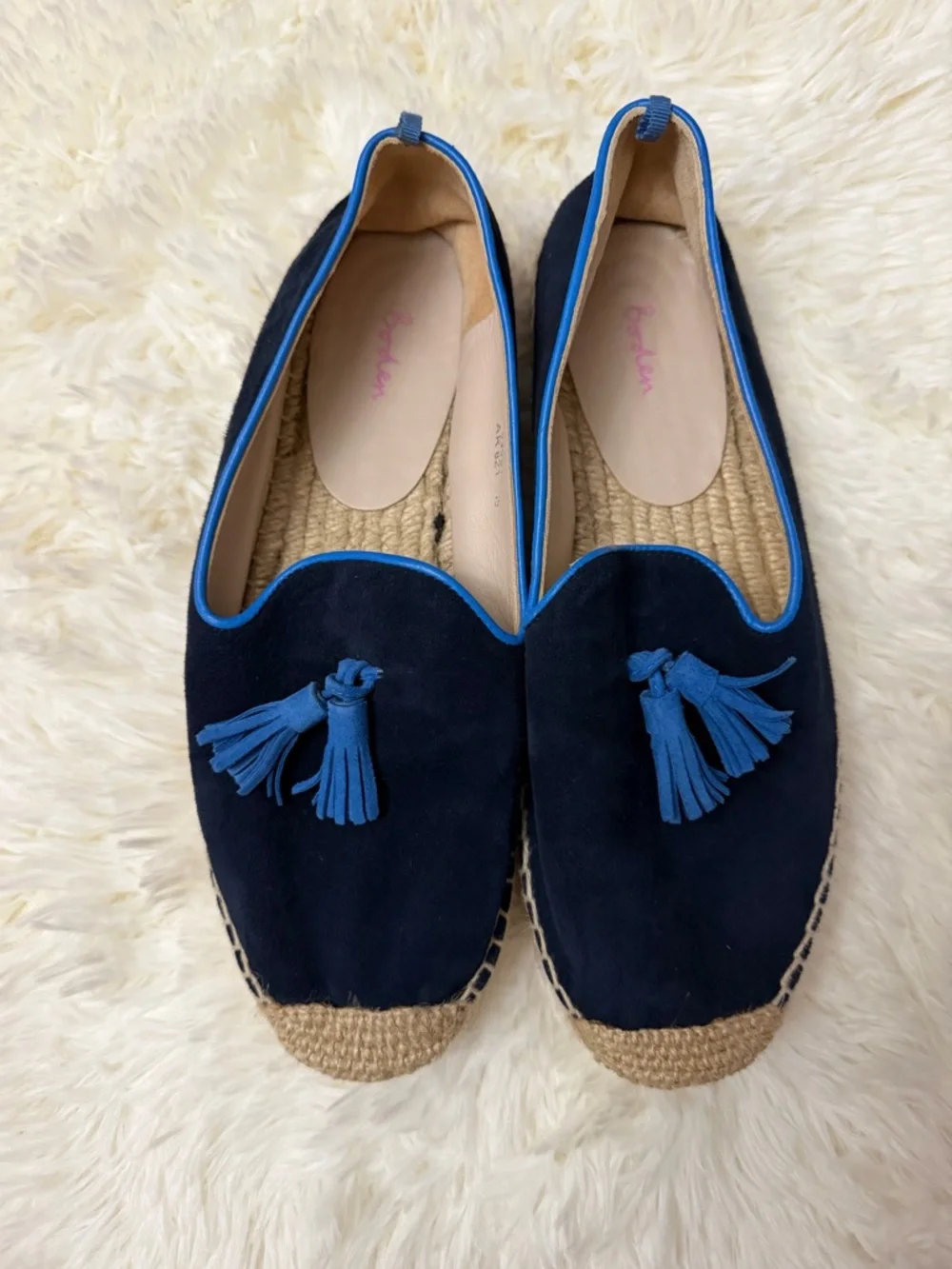 Boden Navy Suede Tassel Coastal Espadrille Flats Loafers Slip On 39 Beach Vacay